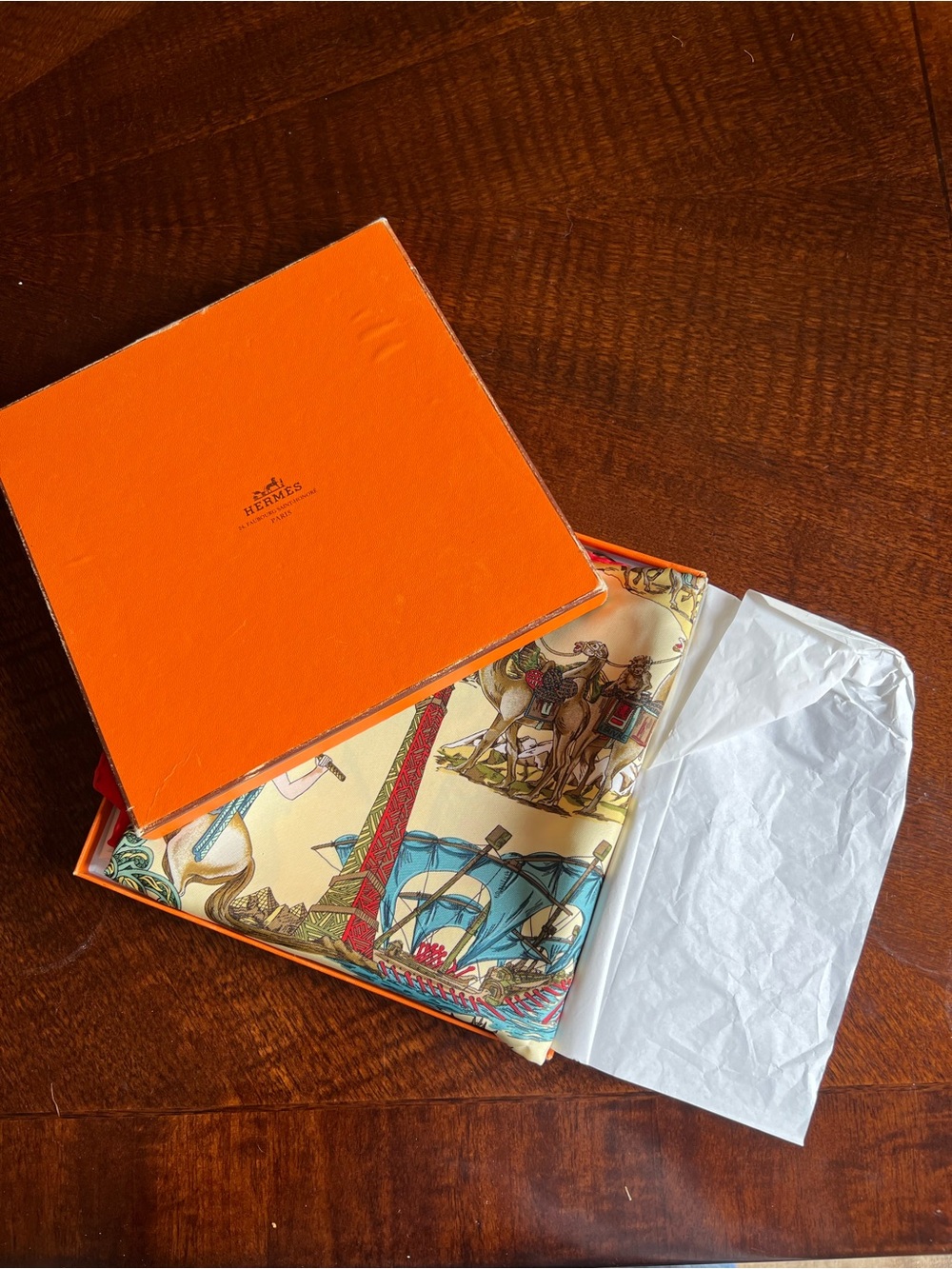 Hermès Au Fil de la Soie red silk scarf